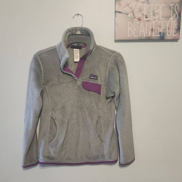 💚 Patagonia Women's Re-Tool Snap-T Pullover Fleece Gray Purple XS - Picture 1 of 4